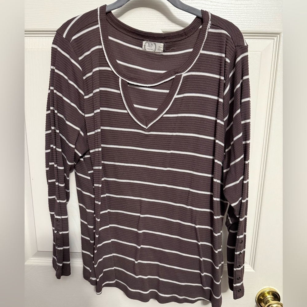 Maurices Chocolate Striped Long Sleeve Tee